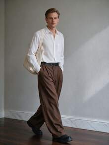 TONEVAULT Men's Fashion Versatile Commuter Solid Color Pants - Coffee Brown - View 7
