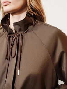 Aveloria Modichic Women's Casual Commuter Elegant Loose Fit Comfortable Top Jacket With Hood Drawstring Design, Cinched Waist, Dropped Shoulders And Long Sleeves - Coffee Brown - View 6