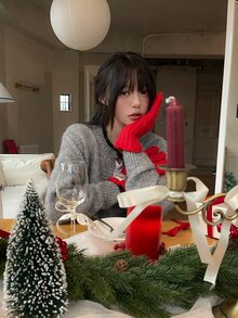 DAZY 女款拼色長袖秋冬韓風開襟羊毛衫 - 灰色 - 查看 12