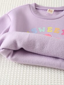 Cozy Pixies 女嬰字母與花卉印花長袖衛衣與運動長褲休閒日常套裝 - 紫色 - 查看 5