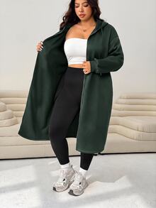 Solflare Women's Plus Size Zipper Pocket Long Sleeve Hooded Jacket - Army Green - View 3