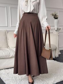 Feyla New French Style High Waist A-Line Slimming Elegant Versatile Daily Commute Skirt - Brown - View 3