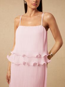 Silquee Women's Pleated Multi-Layer Hem Cami Dress - Pink - View 5