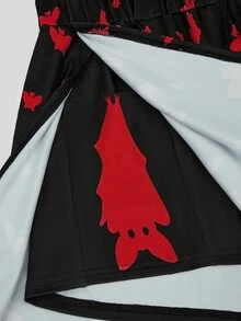 Sweetra Knitted Digital Print Dark Halloween Bat Slim Fit Shorts Skirt - Multicolor - View 6