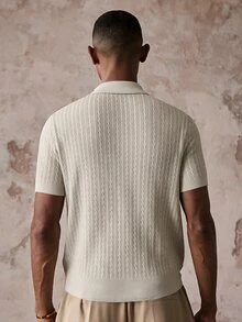 AKNOTIC Men's Fashion Half-Zip Short Sleeve Knit Top - Apricot - View 7