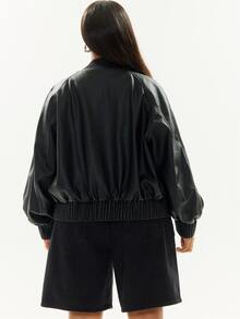 MUSERA Black PU Leather Zip Up Jacket Casual Cool Basic Fall Winter Autumn - Black - View 4