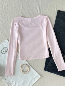 SHEIN Tween女孩休閒百搭長袖T恤 秋季新款 - 藍色 - 查看 2