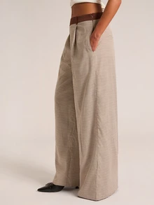 SHEIN BAE Women's Plaid Asymmetric Waist Wide Leg Loose Fit Suit Pants - Multicolor - View 5