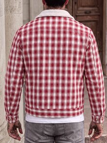 Manfinity CasualCool 2026 Spring Summer Men Pink Buffalo Plaid Sherpa Trucker Jacket | Fleece Lined Work Coat - Multicolor - View 2
