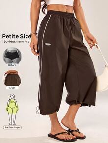 Vivamere Women's Striped Denim Capri Pants With Elastic Waist And Pockets - Coffee Brown - View 3