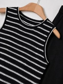 Rusticease Women's Striped Round Neck Tank Top And Wide Leg Pants Casual 2 Pieces Set - Black - View 6
