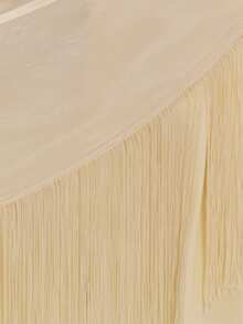 MUSEYN Cream Satin Tassel Fringe Hem Ruched Cinched Top Versatile Everyday Casual Fall Date Night - Apricot - View 7