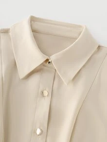 LUMIGAL Women's Fashion Button Long Sleeve Front Slit Dress - Apricot - View 4