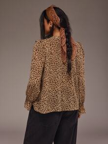 Freevana Plus Size Women's Chiffon Printed Long Sleeve Blouse, Leopard Print Ruffle Blouse - Multicolor - View 2