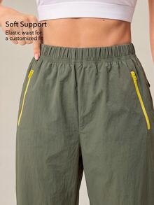 OutZeal Women Sports Pants Hiking Gym Workout Elastic Waist Cargo Pants With Pockets - Dark Green - View 3