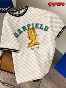 GARFIELD | SHEIN Manfinity Joysei Men's Plus Size Striped Cartoon Print Short Sleeve T-Shirt - Apricot - View 1