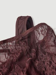 SHEIN MOD 白色露肩蕾絲二合一喇叭袖長袖女款上衣 - 棕色 - 查看 3
