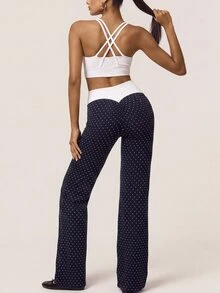 SHEIN BAE Women's Polka Dot Colorblock Casual Daily Sports Tight Leggings - Black - View 7