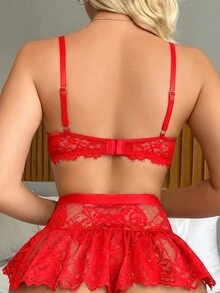 SHEIN 女款內衣2件組（鋼圈胸罩、三角內褲） - 紅色 - 查看 2