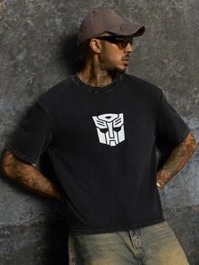 Transformers X SHEIN Men's Crew Neck Casual Versatile Daily Wear Short Sleeve T-Shirt - Black - View 3