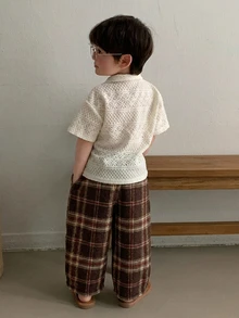 DAZY 嬰兒/幼兒（男童）格紋休閒寬鬆韓系風格下裝 - 咖啡棕 - 查看 2