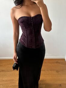 Aloruh Women's Chic Fall/Winter Violet Strapless Corset Top, Backless Crop Top, Tight Bustier, Mesh Knit, Club Wear, Night Out, Rave Party, Casual Sexy - Purple - View 4