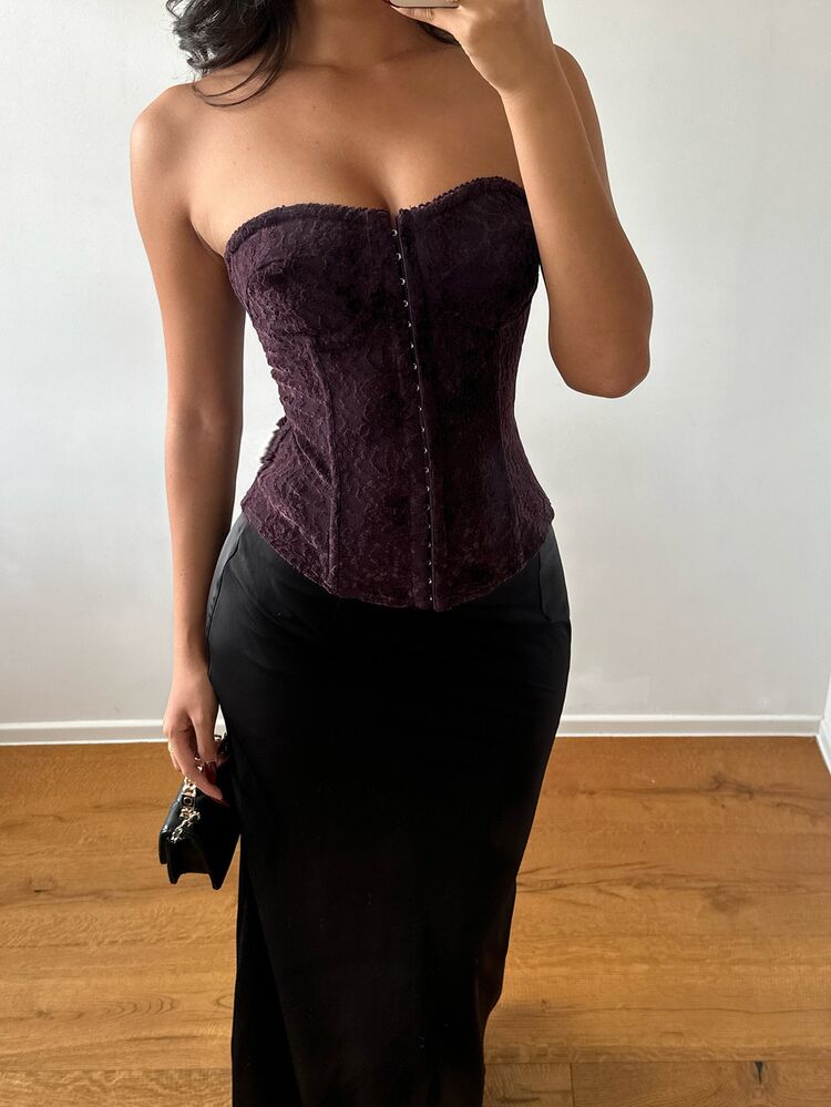 Aloruh 女款時尚秋冬紫色無肩帶束胸上衣，露背短版緊身 Bustier，網眼針織，適合夜店、夜生活、電音派對、休閒性感穿搭 - 紫色 - 查看 3