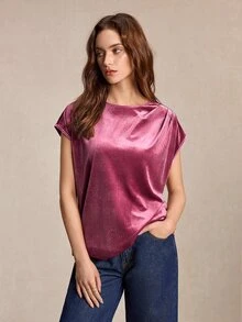 BizChic Women's Summer Casual Solid Color Short Sleeve Shirt - Pink - View 4
