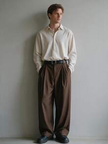 TONEVAULT Men's Fashion Versatile Commuter Solid Color Pants - Coffee Brown - View 3