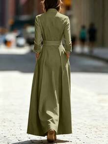 SHEIN 女款素色休閒日常夏季洋裝 - 軍綠色 - 查看 3