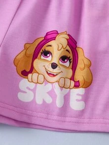 SHEIN | PAW Patrol Young Girl Crew Neck Short Sleeve T-Shirt And Shorts Casual Set - Pink - View 8
