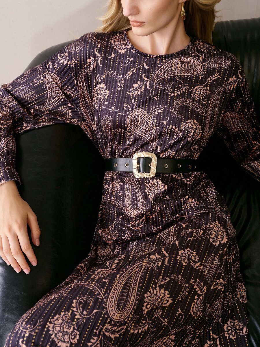 MOTF PREMIUM RHINESTONE VELVET PAISLEY PATTERN AUTUMN/WINTER 2 PIECES SET - Multicolor - View 2