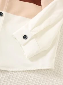 SHEIN 男嬰學院風經典配色立領開襟長袖上衣與純色鬆緊腰長褲兩件套，休閒舒適，適合外出、居家、上學與開學季 - 彩色 - 查看 5