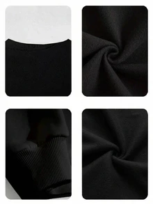SHEIN ICON Women's Casual Autumn Floral Theme Top, Camellia Pattern Round Neck Long Sleeve Sweatshirt - Black - View 3