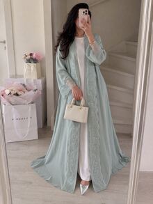Yasmyna Women's Lace Trim Casual Loose Elegant Fashion 2 Pieces Robe Set - Mint Green - View 4