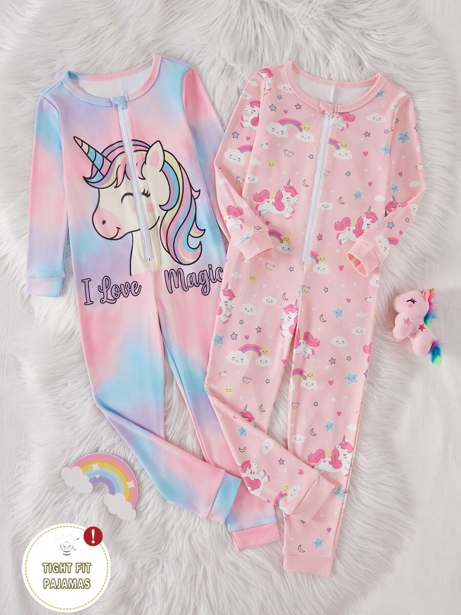 Set Piyama Jumpsuit Kasual Harian Motif Kartun untuk Anak Perempuan Muda (2 potong) - Berwarna merah muda - View 1