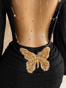 Soleia Women's Butterfly Pattern Fashion Date Party Mini Dress - Black - View 6