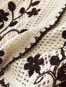 CosyJoli Plus Size Summer Embroidered Knit Cardigan Vest - Coffee Brown - View 4