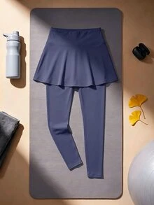 SHEIN Cheerettes 女款純色二合一口袋內搭褲 - 藏蓝色 - 查看 9