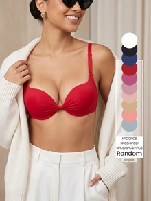Bralution Women Elegant Ruched Bow Tie Front Underwire Push Up Bra Minimalist T-Shirt Bra Everyday Comfort Bra - Multicolor - View 4