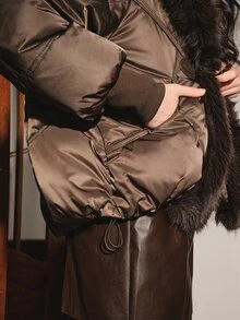 Anewsta Women's Autumn/Winter Elegant Vacation Style Versatile Large Fur Collar Warm Coat - Coffee Brown - View 2