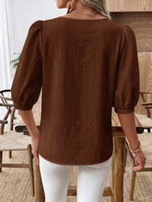 EMERY ROSE Women's Solid Color Casual Versatile Everyday Outing Shirt - Coffee Brown - View 2