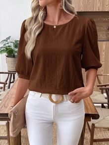 EMERY ROSE Women's Solid Color Casual Versatile Everyday Outing Shirt - Coffee Brown - View 3