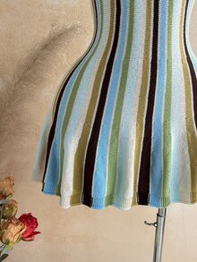 Soleia Colorblock Textured Beach-Style Cinched Waist Slim Fit Asymmetrical Hem Ruffle Trim Flattering Elegant Cami Dress For Casual Wear, Commute, Afternoon Tea, Date And Vacation - Multicolor - View 7