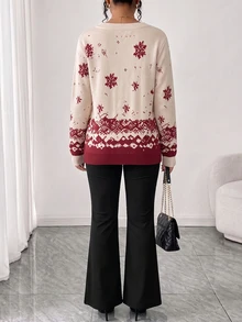 GlowEve CURVE Plus Size Streetwear Jacquard Long Sleeve Pullover Sweater Holiday Christmas Winter - Apricot - View 2