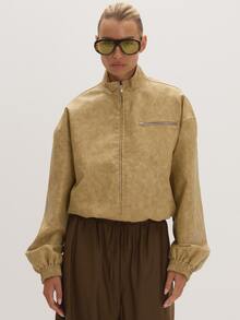 MUSEYN Pu Funnel Neck Oversized Boxy Bomber Jacket - Yellow - View 1