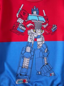 Transformers X SHEIN Tween Boy Crew Neck Long Sleeve Casual Sweatshirt Evergreen - Red - View 5