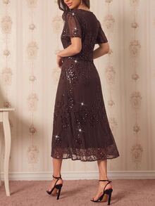 Amorya Women's Elegant Party Sequin Midi Dress - Brown - View 3