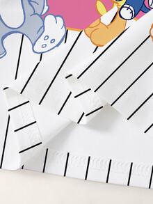LOONEY TUNES X SHEIN Baby Girl Striped Cartoon Print Round Neck Short Sleeve Top - White - View 5