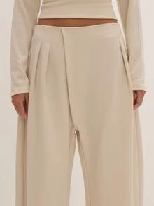 MUSEYN Cream Woven Asymmetric Pleated Barrel Leg Trousers Timeless Date Night Tailored Office New Season Fall - Cream - View 5